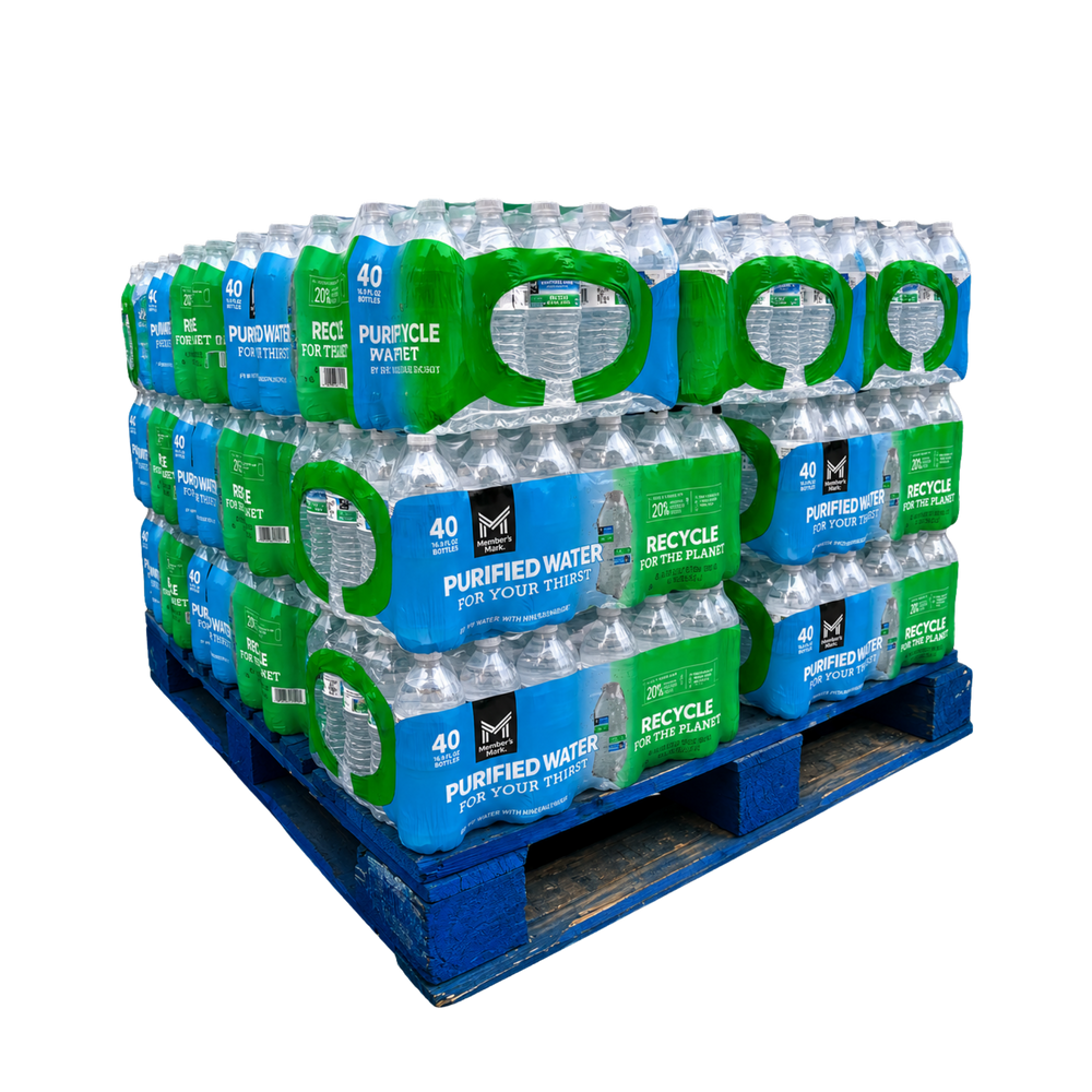 Member's Mark 16.9 oz purified water — 24 cases 960 bottles half pallet, free Metro Detroit delivery, TaskPort Water Co.