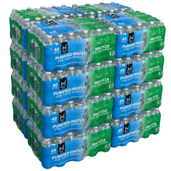 Member's Mark 16.9 oz purified water — 16 cases 640 bottles bulk order, free Metro Detroit delivery, TaskPort Water Co.